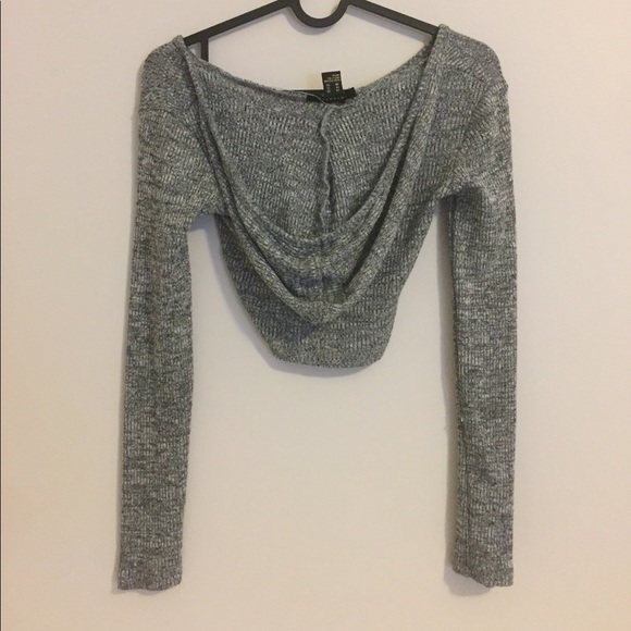Grey cropped sweater with hood - Picture 2 of 2